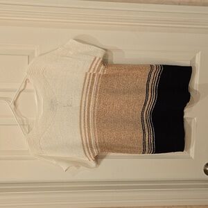 Cable & Gauge Cream, Tan & Black Striped Scoop Neck Sweater